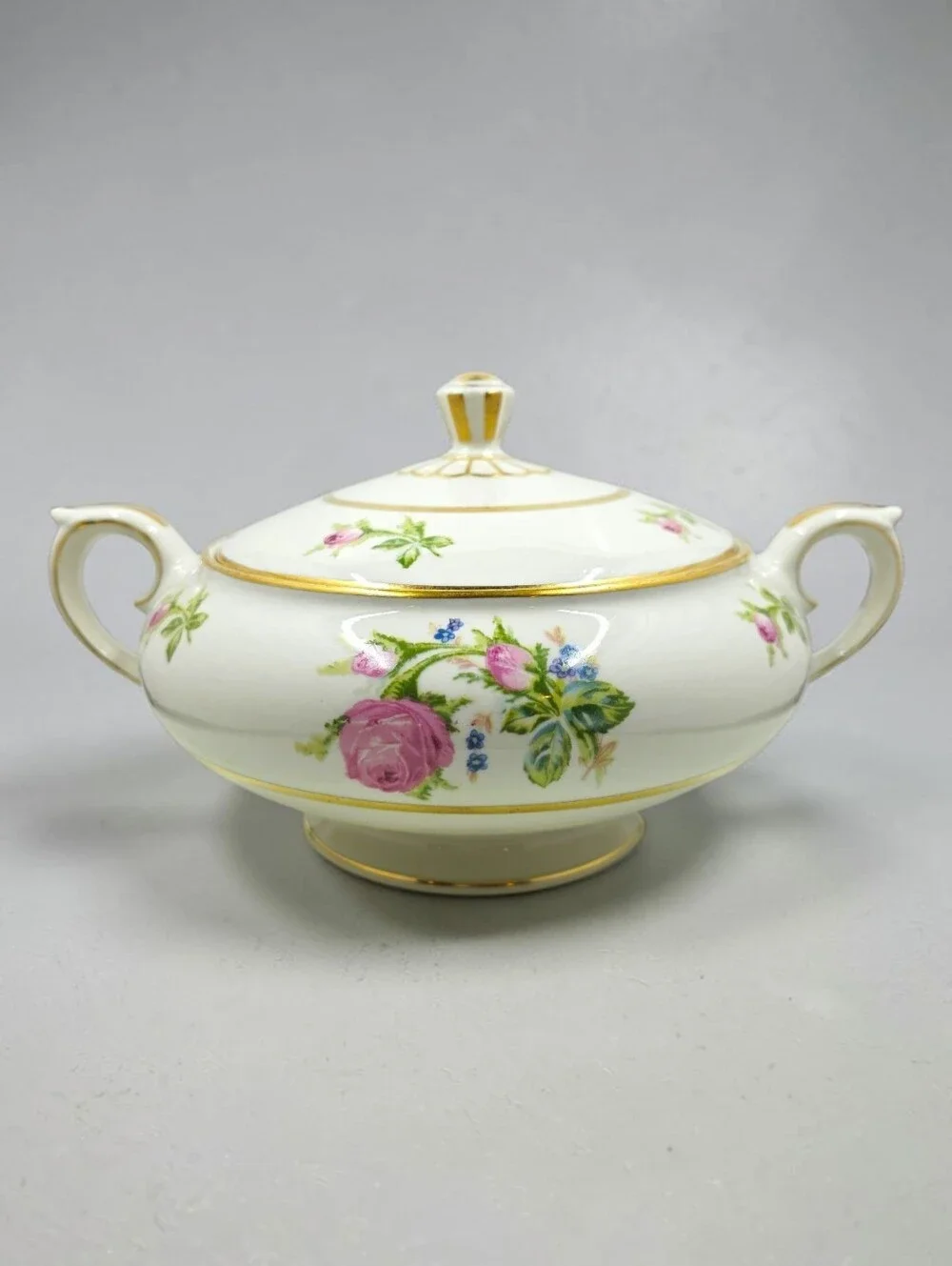 Lamberton Betty Lou Pattern Lidded Round Vegetable Dish Pink Flowers Gold Trim